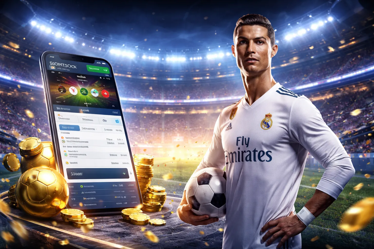 Ứng dụng keonhacaide trên điện thoại di động với giao diện cá cược thể thao và casino
